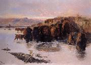 Charles M Russell The Buffalo Herd oil painting on canvas